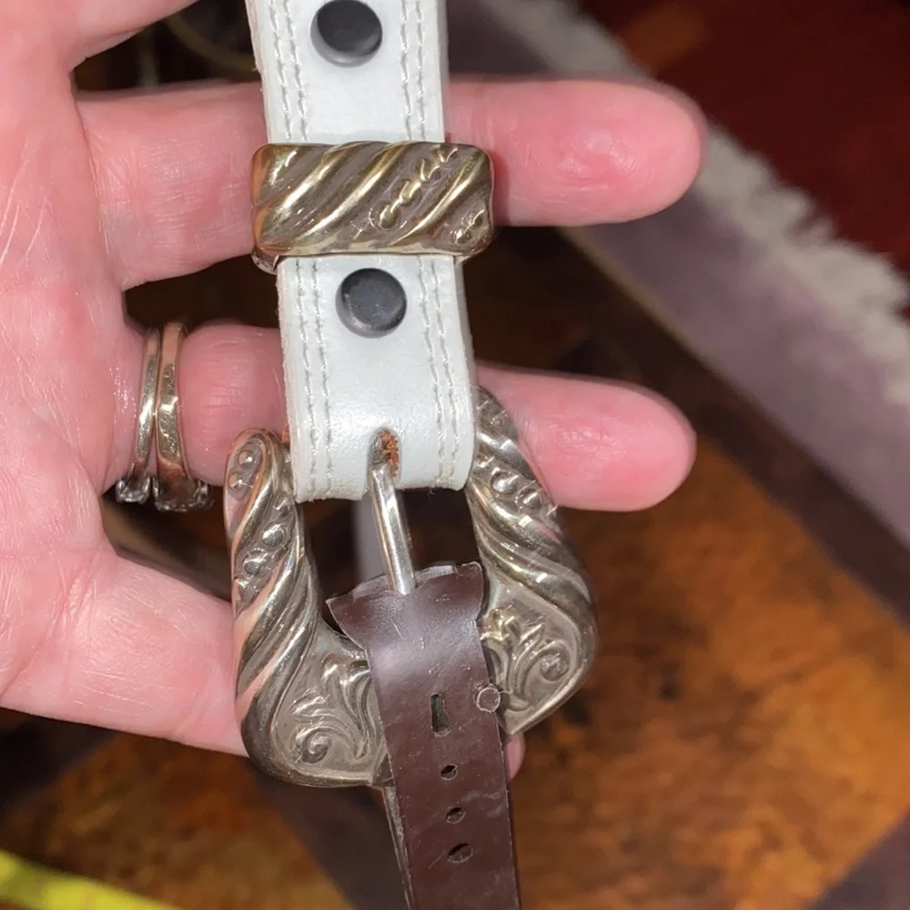 Nocona Leather Belt White With Silver Toned Buckle & Tip Dead Stock G 362…